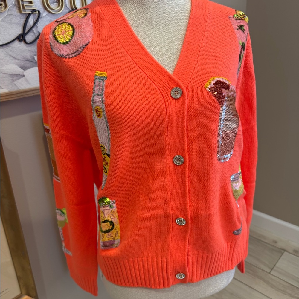 New! QUEEN OF SPARKLES Neon Orange Tequila Drink Icon Cardigan - Picture 4 of 10